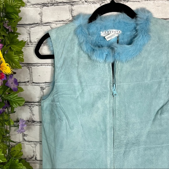 'NWT Vintage Designer Rabbit Fur Vest Genuine Leather Size Small - Picture 5 of 16